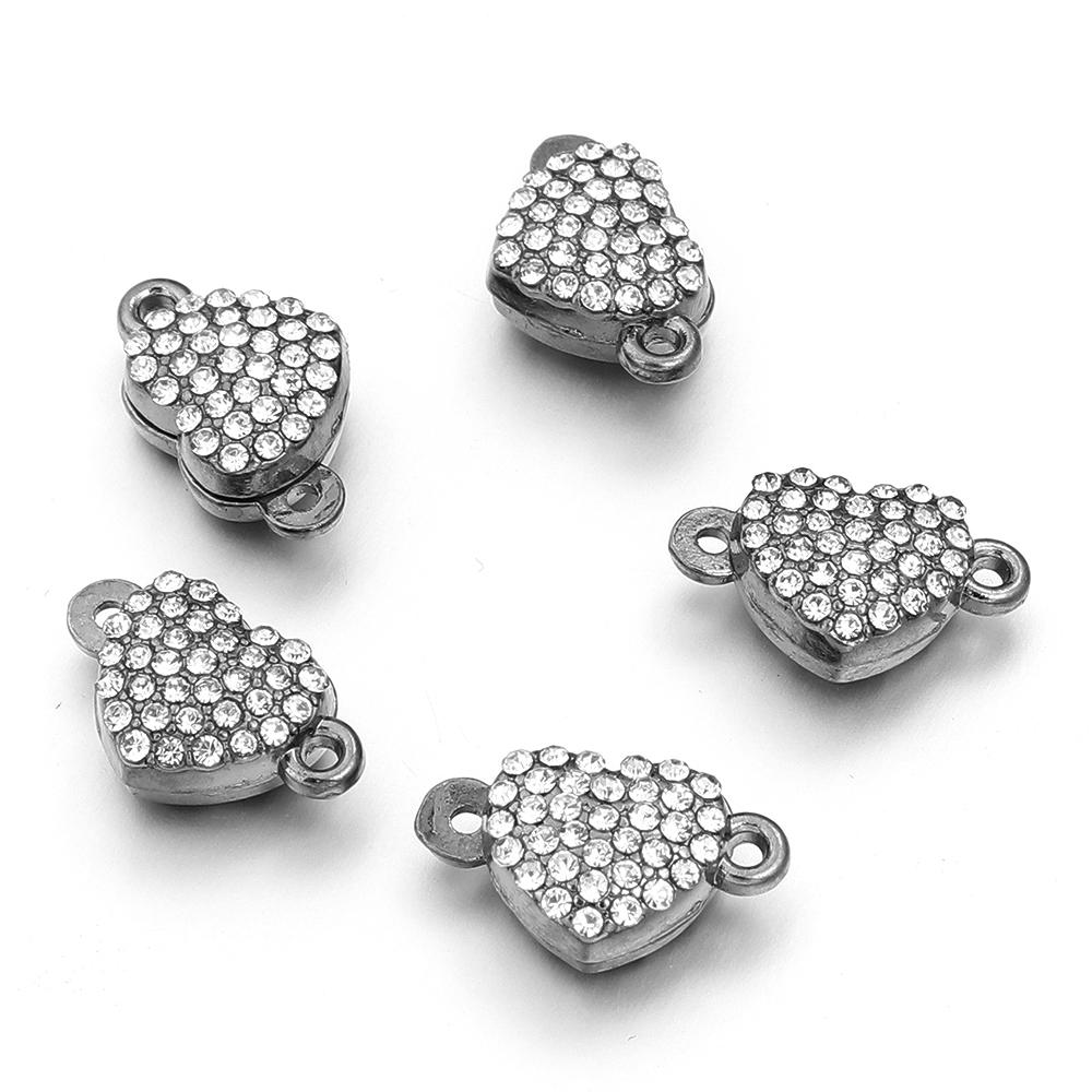 5 pièces Fermoirs Magnétiques en Alliage Strass Cœur Fermoirs Finaux Magnétiques en Métal Connecteur Pour Fabrication de Bijoux DIY Bracelets Collier Fournitures