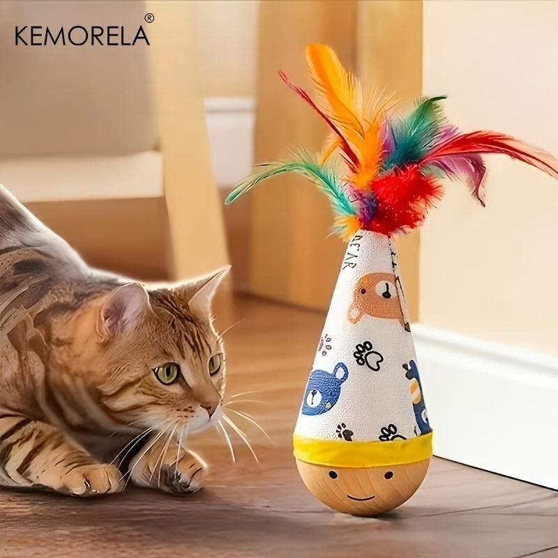 [Wobble Cat Toy]1pc Wobble Cat Toy with Vibrant Artificial Feathers/Twisted - Moving & Wobbling Action, Interactive Self-Play for Cats, Durable Nylon