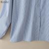 ZANZEA Women Casual Splice Turn Down Collar Long Sleeve Stripe Blouse