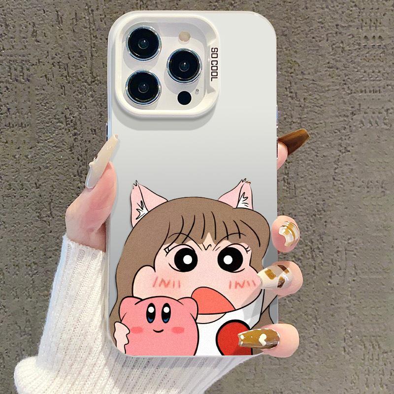 Cartoon Girl Phone Case for iPhone 13/14 Pro, 15 Pro Max, 16 Pro, and 17 Silver