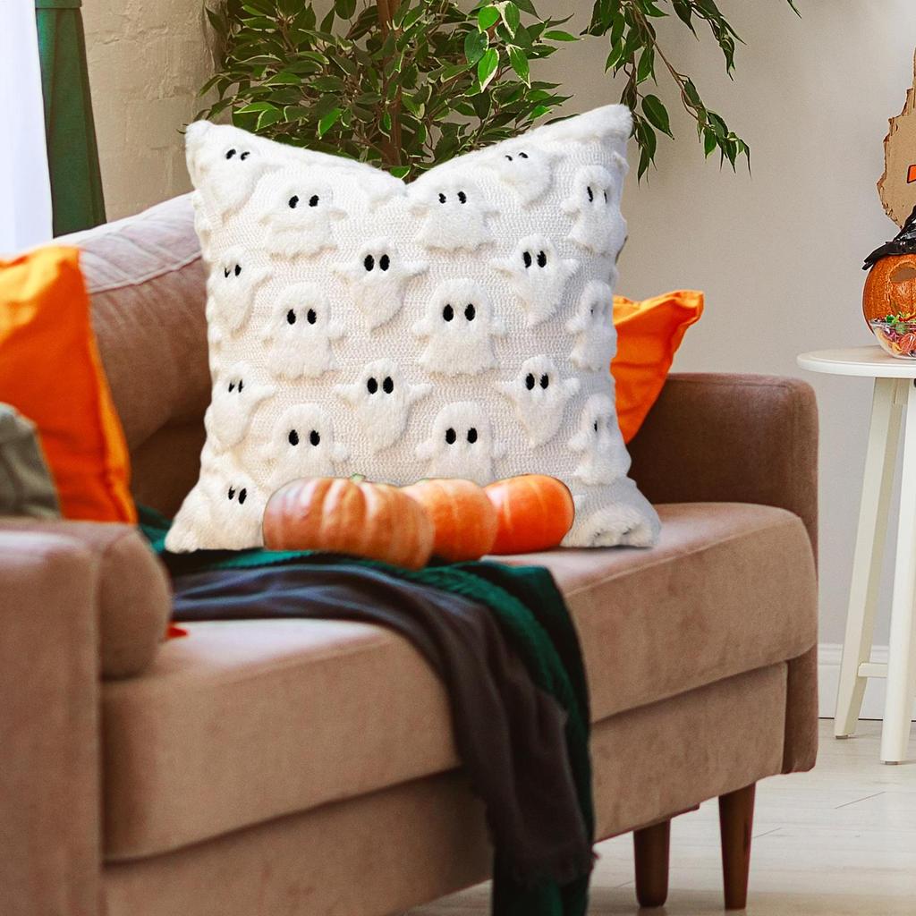 Halloween Ghost Pillow Cover 18x18 Inch, Gothic Decor Pillowcase For Sofa Chair Porch Patio Outdoor Indoor Home Bedroom Room