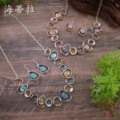 New Color Painting Oil Hollow Flower Earrings Necklace Set, Women's Fashion High-end Flower Necklace
