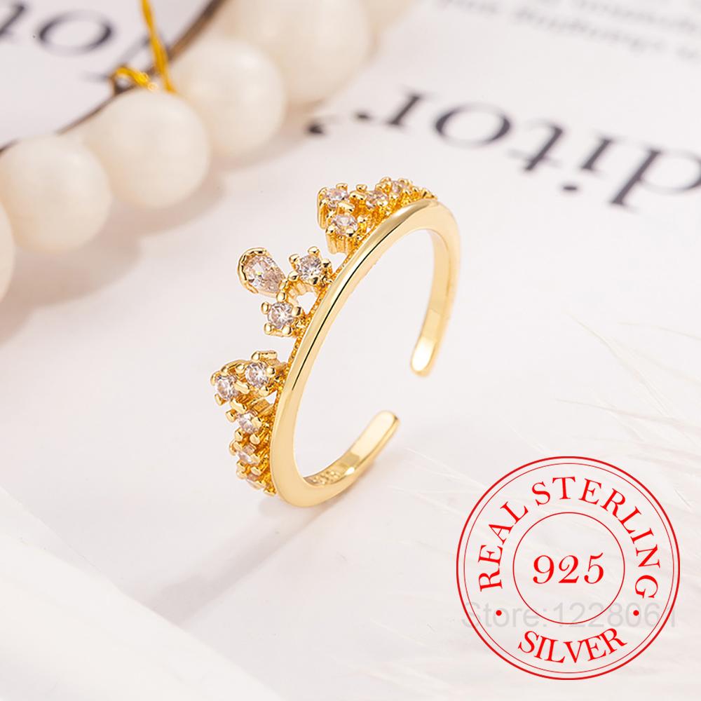 925 Sterling Silver Jewelry Luxury Crystal Crown Finger Rings for Women Wedding Party Jewelry For Girls Friend Gift
