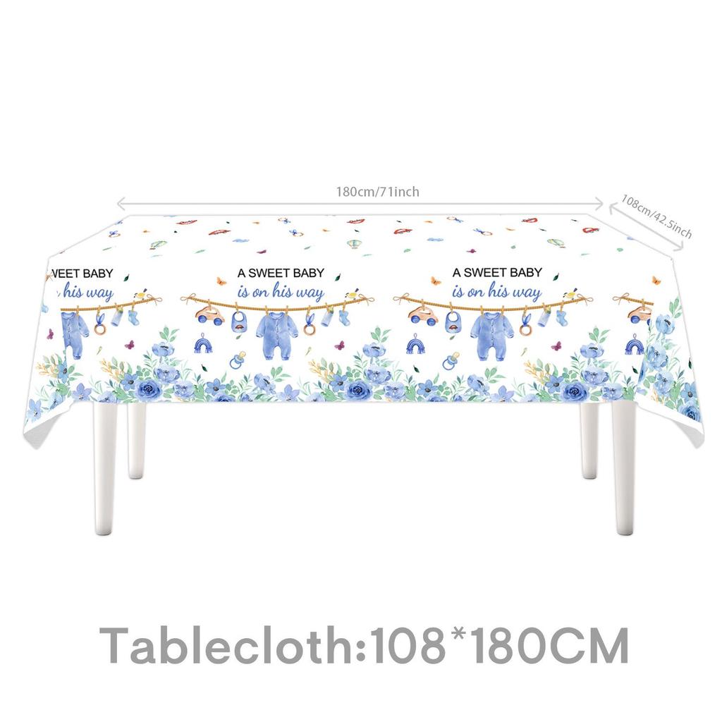 Blue Watercolor Little Boy Birthday Party Disposable Tableware Set: Plates, Cups, Napkins
