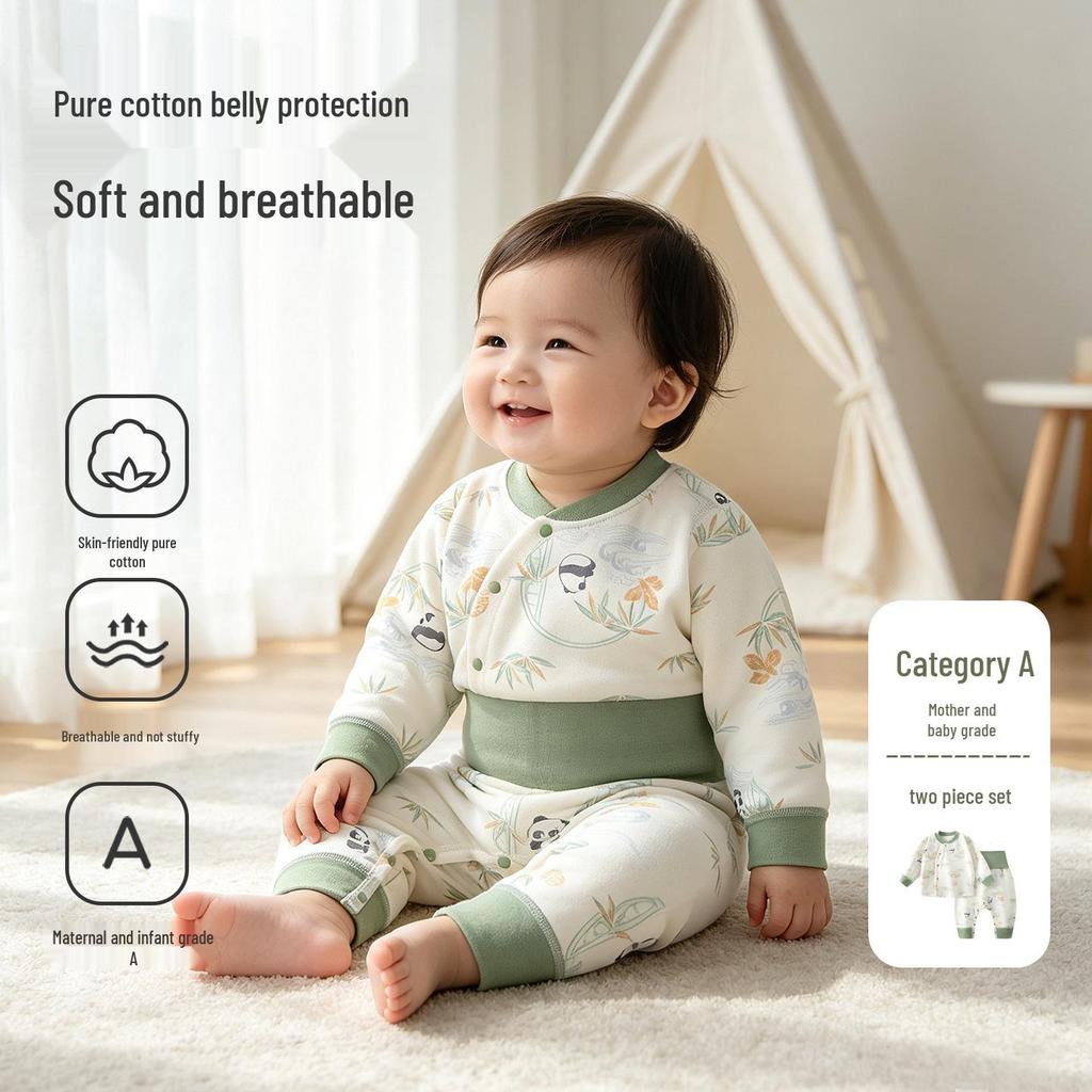 Herbst Babykleidungsset: Baumwolle, Nahtlos, Bauchschutz-Kleidung mit hohem Bund