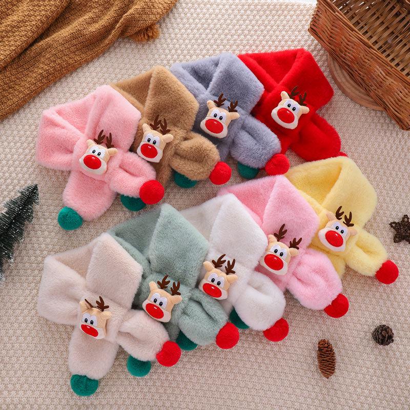 Fular pentru copii cu ren de desene animate - Blană imitație de iepure, Guler cald de iarnă pentru bebeluș.