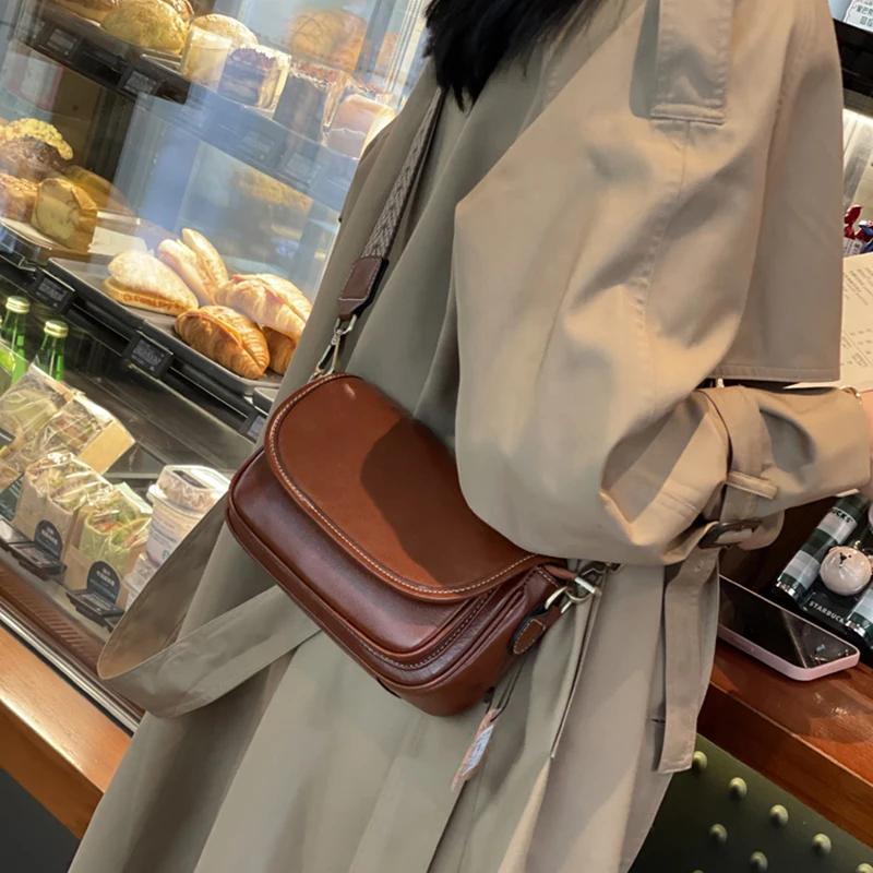 Female Cowhide Luxury Retro Crossbody Bag Women Natural Cow Leather Bag Lady High Quality Commuter Shoulder Bags Ladies Handbag