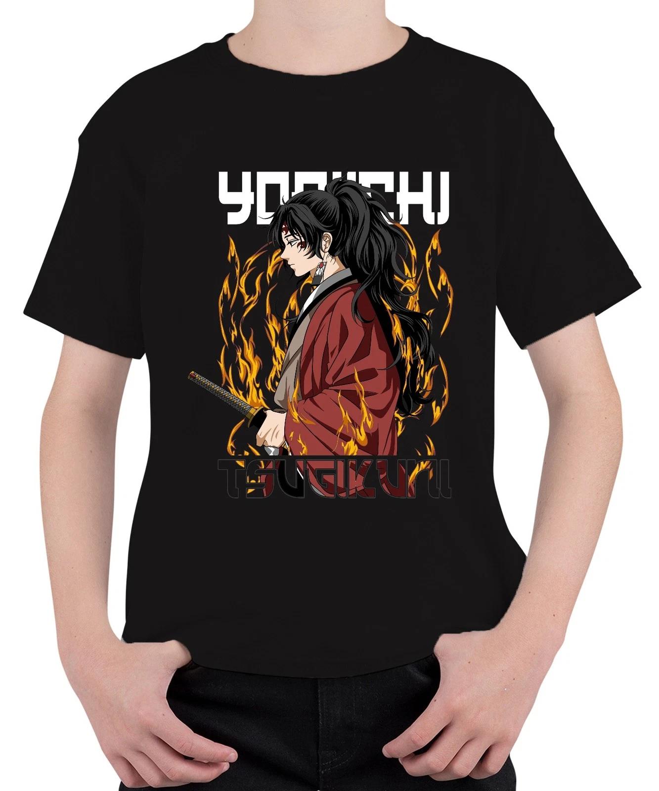 Samurai Katana Anime Flammen Kriegerin Pferdeschwanz Geschenk Unisex Kinder T-Sh XXXL