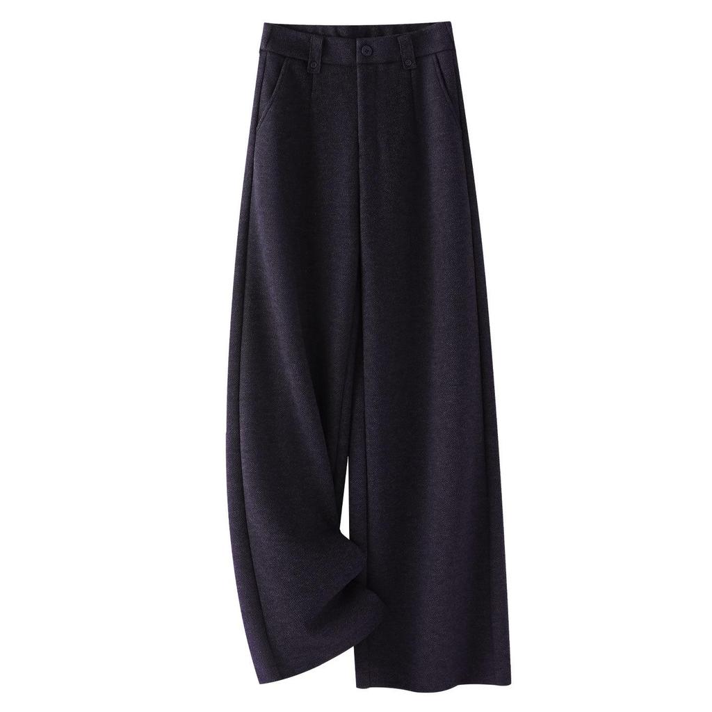 Women's Woolen Wide-Leg Drape Pants: New 2025 Loose, Stylish Velvet-Enhanced Suit Trousers for Autumn and Winter.