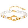 Fashion Personality Stainless Steel Rivet Oval Imitation Pearl Bracelet Gold Ladies Accessories 2399
