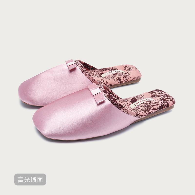 

Fashion Luxury Silk Print Design Flat Slippers Women Sweet Butterfly Knot Decoration Modern Slippers Comfortable Elegant Home Slippers 36-37 розовый
