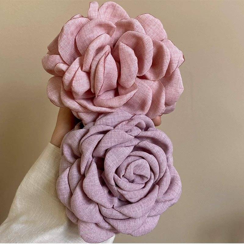 Korean Fabric Rose Flower Hair Claw Clip Women Girls Fashion Barrettes Plastic Hair Grab Clamp Headwear Hair Accessories