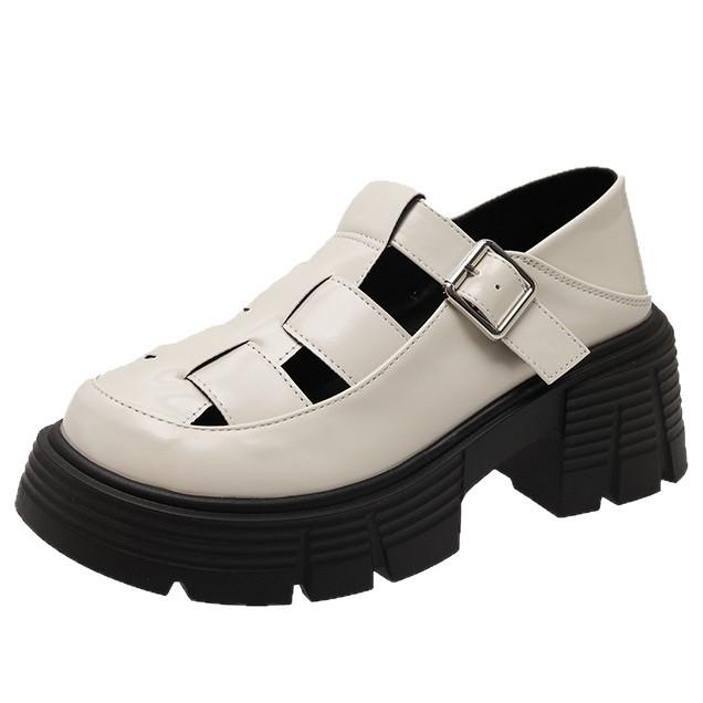 Scarpe Romane con Zeppa Ragazza 2025 Nuove Primavera Estate Retro Forate Scarpe Muffin Vento Fatato Studente Aumento Altezza Sandali Baotou