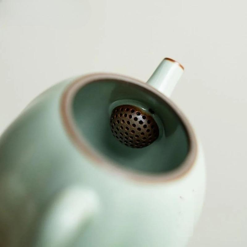 Teiera in Ceramica Cinese Blu Ru Fatta a Mano Pentola Aperta Xishi Bollitore Retrò per la Preparazione del Tè con Infusore Cerimonia del Tè Kung Fu Caffè Ornamenti