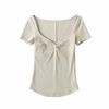 YPFF Women's Trendy Solid Color V-Neck Twist Knot American T-Shirt