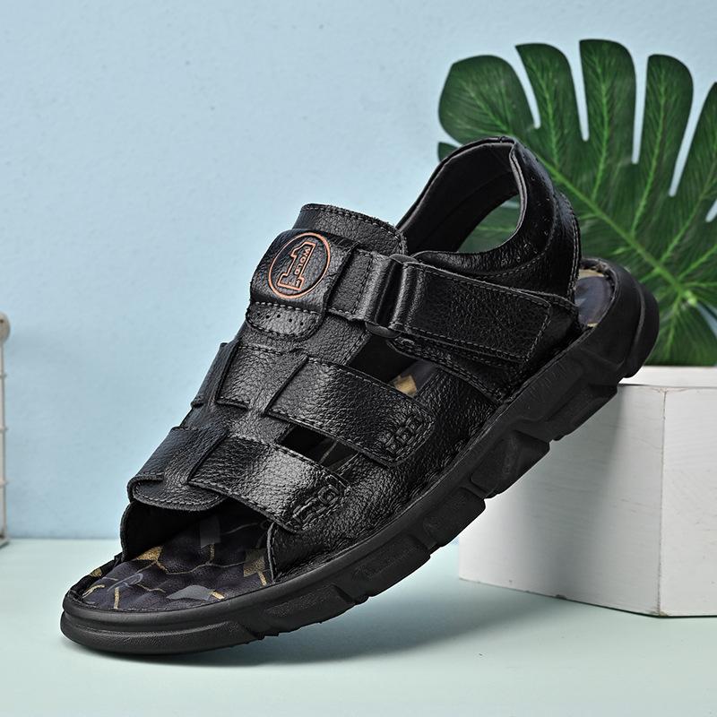Popular 2025 Independent Station Sandals Men's Leather Soft Sole Lightweight Outdoor Breathable Beach Shoes Large Size 4748