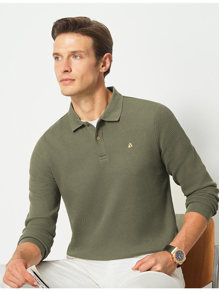 [Huafu Ge Precision Embroidery] Spring New Product Trendy Minimalist Breathable Fit Collar Long Sleeve Polo Shirt for Men