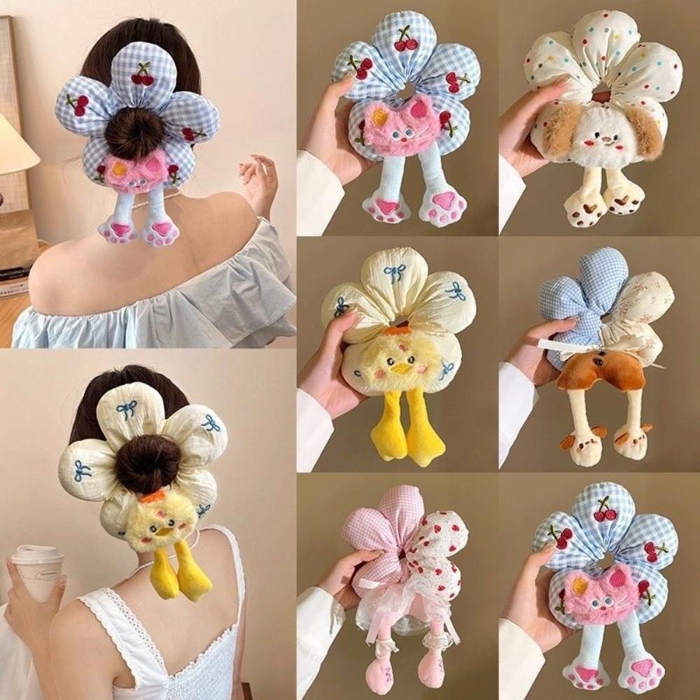 Cute Cotton Filled Scrunchies Cloth Plaid Flower Hair Ring Creative Bun Rubber Bands  Travel