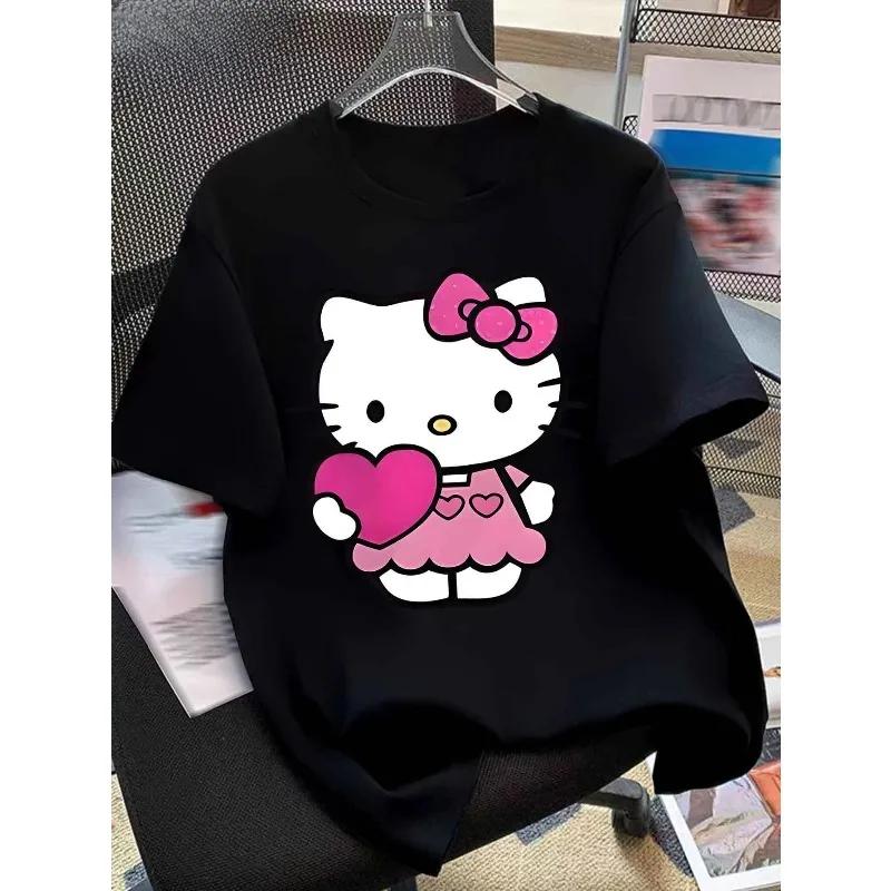 New Hello Kitty Designed Cartoon Printed Tshirt Suitable for Casual Daily Use and Sports Loose Cotton Round Neck Kids Tshirt