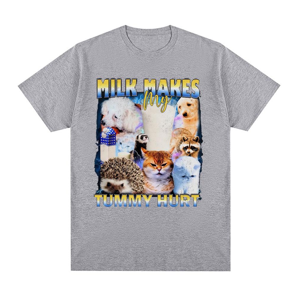 

Milk Makes My Stomach Ache Funny Cat Tshirt Summer Casual Cotton Tshirt for Men Women Fashion Harajuku Street Wear Y2K Tshirt S