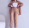 2024 European & American Women's Summer Crinkle Long Sleeve Shirt & High Waist Wide Leg Pants Set
