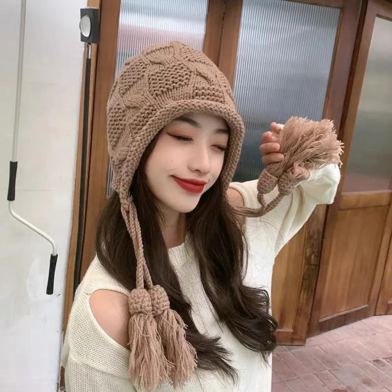 Christmas Red Beanie For Women, Patchwork Fringe Knit Hat, Festive Slouchy Winter Cap As Xmas Gift