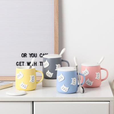 Creative Embossed Cute Cat Ceramic Cup Student Mug Milk Cup Office Drinking Cup Couple Water Cup
