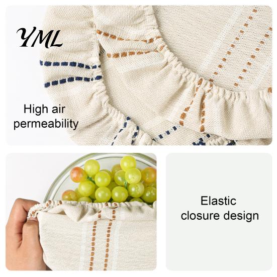Accessoires de Rangement de Cuisine Rayés Rétro, Couvercles pour Pots à Levain, Couvercles Élastiques Réutilisables en Lin pour Bols, Couvercles Élastifiés pour Réfrigérateur, Tissu Respirant pour Aliments