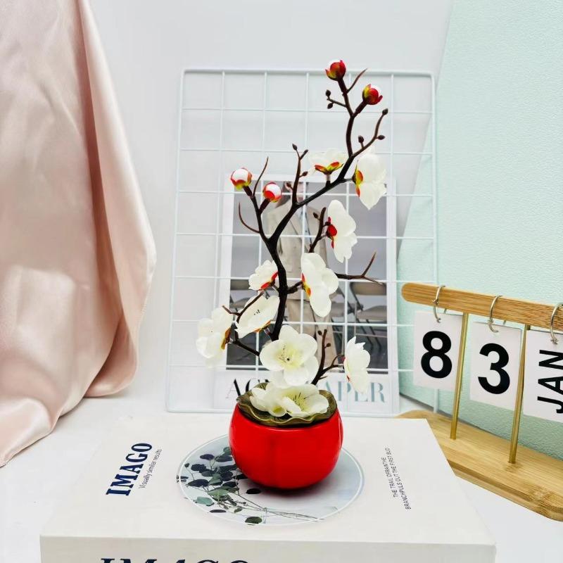 Iasomie de iarnăKaki roșu GHIVECE Bonsai Flori artificiale Plante la ghiveciPlante verzi pentru decorarea casei