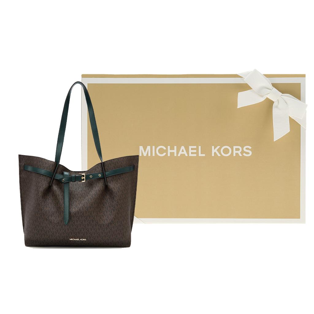 New MICHAEL KORS Artificial Leather Tote Bag, Shopping Bag, One Shoulder Bag Extra Small Women's Dark Brown/Dark Green 35S1GU5T7B-305