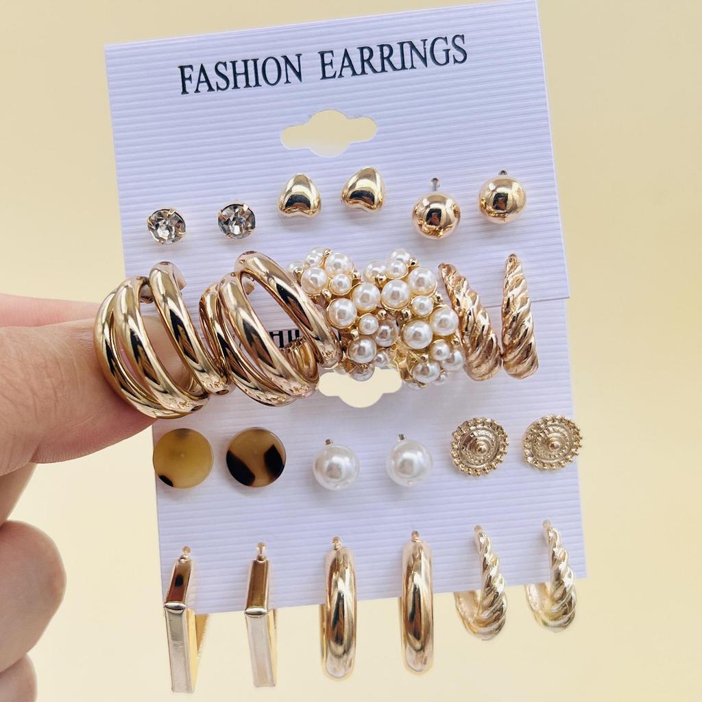 Gold-Pearl Punk Hoop Earrings Set for Women