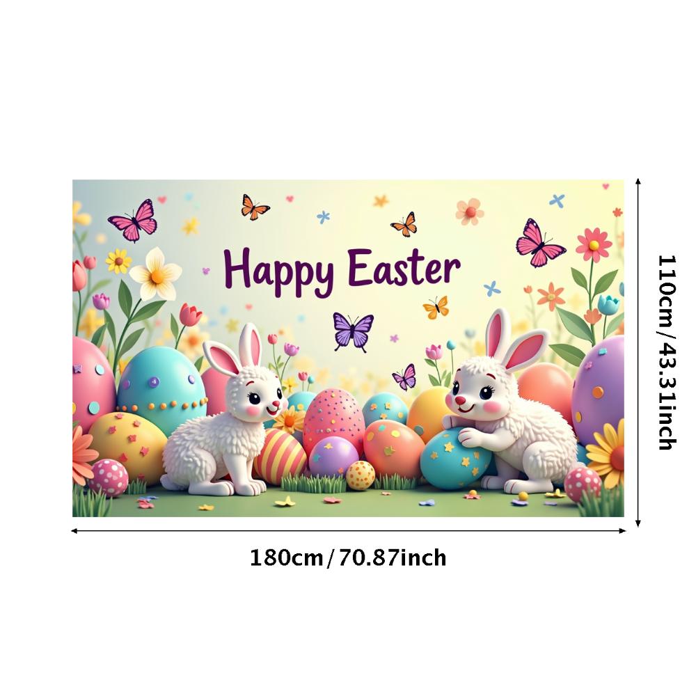 Happy Easter Backdrop Banner Easter Egg Bunnies Photography Prop Decorations Garden Party Supplies Background Spring Decor