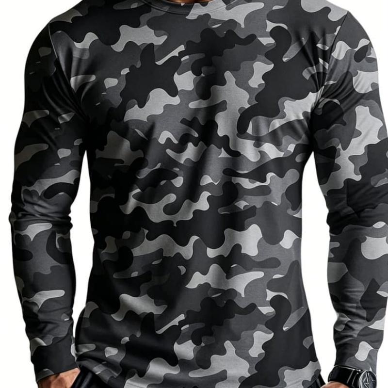 Men's 3D Stripe Printed Long-sleeved T-shirt, Comfortable, Breathable and Versatile Men's Top