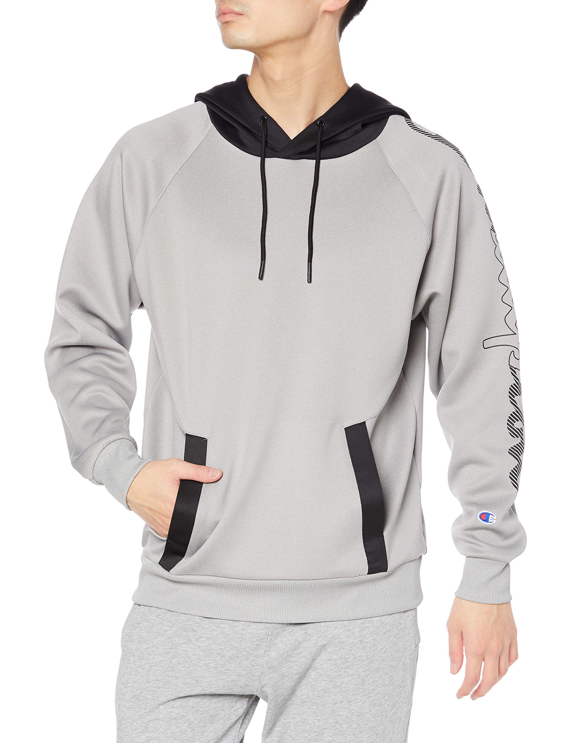 

Champion Performance Stretch Script Logo Hooded Oxford Size Men s Sweatshirt, Gray, L, C3-TS113