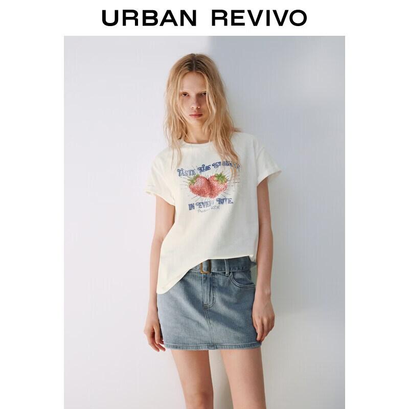 UR2026 Women s Summer Distressed Strawberry Print Cotton T-Shirt S
