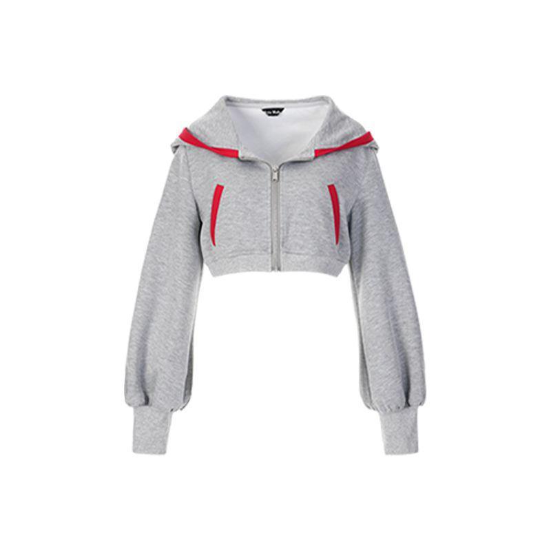 

Red & Gray Color Block Cropped Hoodie and Sweatpants Set for Autumn/Winter Small