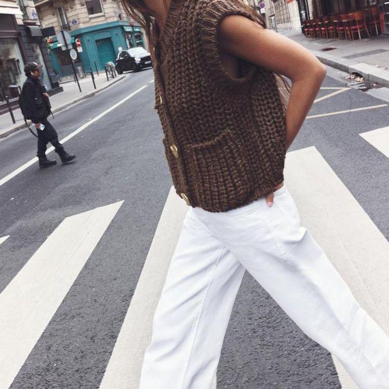 Spring New Arrival Women's Clothing Stylish Niche Style Vest Round Neck Sleeveless Thick Needle Knitting Vest 5802114