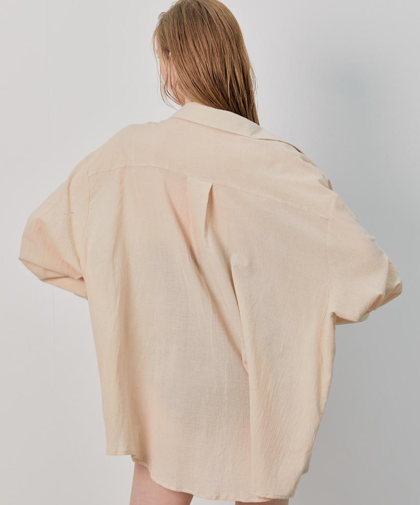 Bikini Bender Simple Loose Fit Long Sleeve Shirt Cover-Up - Beige
