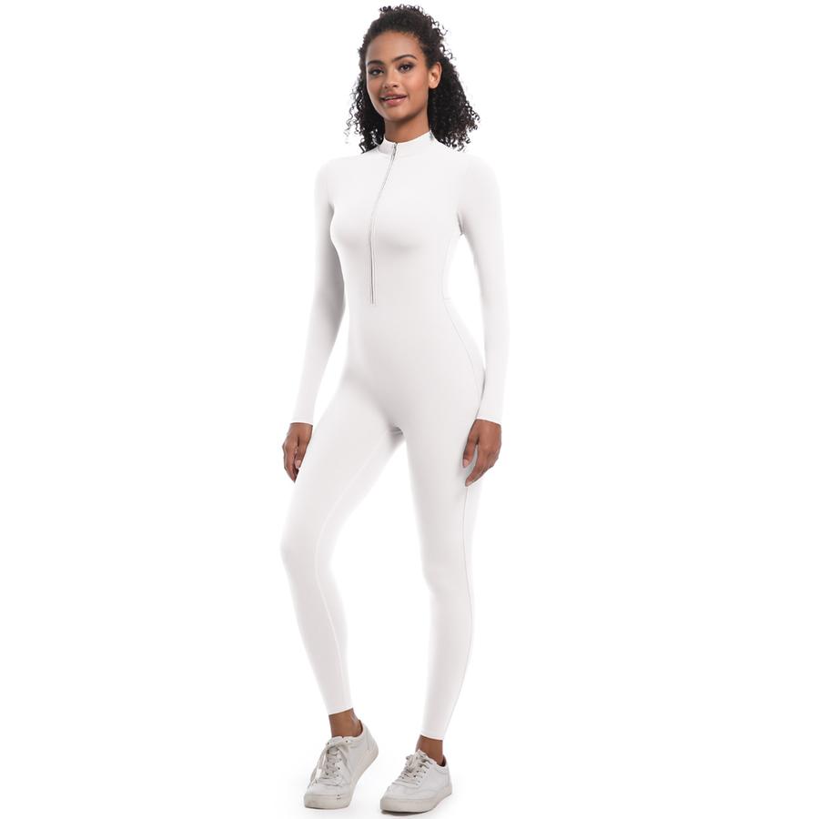 New Style Halter Zip Slim Fit Solid Color High Elastic Long Sleeve Yoga Suit Athletic Running Workout Bodysuit