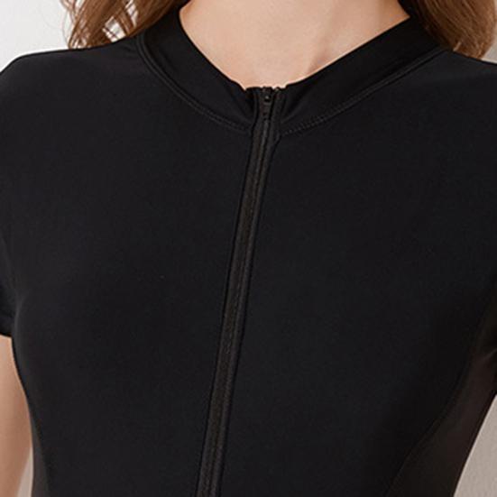 Surfing Bikini Solid Color Zipper One-piece High Waist Sexy Bathing Suit Beachwear