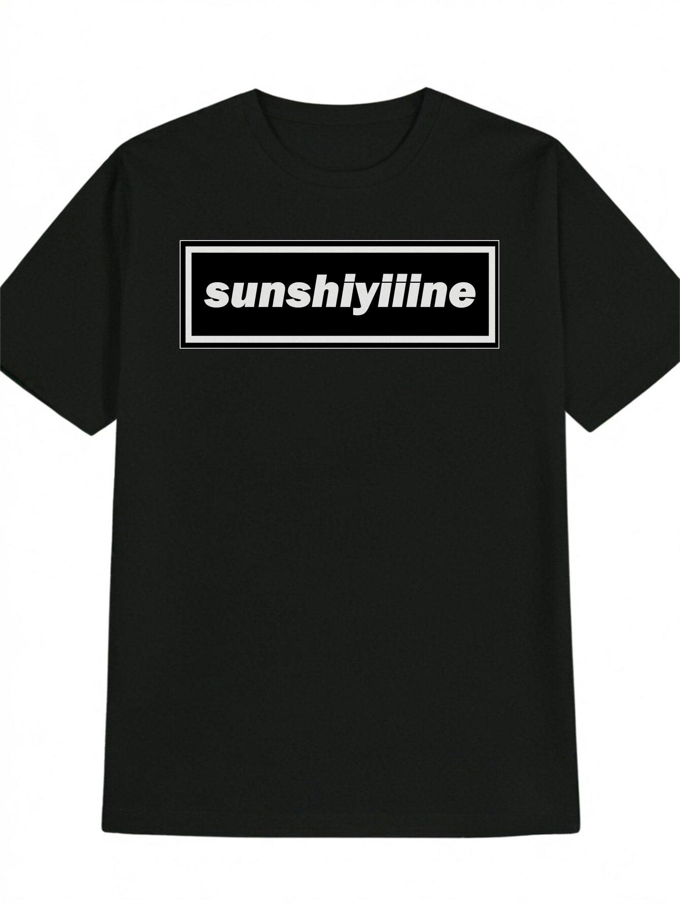 

Casual Black T-shirt with SUNSHIILINE White Text Print - Short Sleeve XXXXL