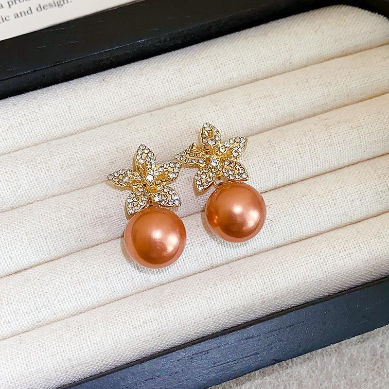 Новые китайские серьги-гвоздики с цирконом, медной монетой, цветком и жемчугом, изысканные и простые серьги.