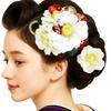 Hair Accessory Set for Furisode and Ceremonies White Crepe with Camellia Pattern Two-piece (long-sleeved Kimono) Coming-of-age (kk-360)