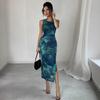Summer Women Sleeveless Print Mesh Bodycon Dress Mature Style French Retro Patchwork Slim Sexy Elegant Women Maxi Dress