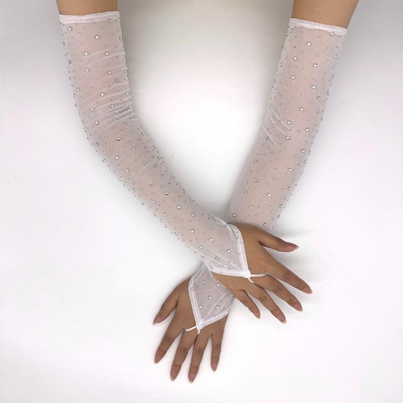 49CM Women Fashion Electronic Music Festival Sexy Mesh Shiny Hook Finger Gloves Elasticity Thin Cosplay Stage Performance