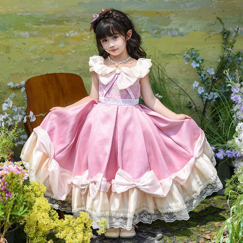 

Платье Лолиты для девочек, Летнее, Викторианское, Ретро, Лолита, Элегантное, Принцесса, Детское бальное платье 100cm розовый