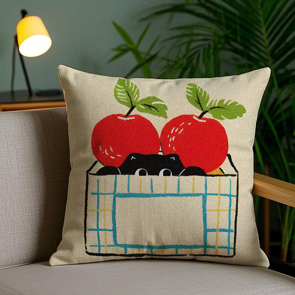 Hand Drawn Cartoon Happy Cat Pillow Case Anti-dustmite Pillowcase Invisible zipper silky short plush Sofa cushion cover