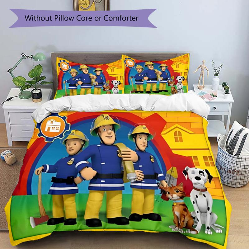 Fireman Sam'S Adventures Print 3Pcs Bedding Setduvet Cover With 2 Bedropillowcase Home Birthday Gift