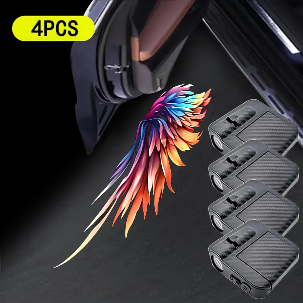 4pcs Car Door Lights - Colorful Angel Wings Logo Projector - Suitable for all brands of car angel wings LED door welcome lights Other