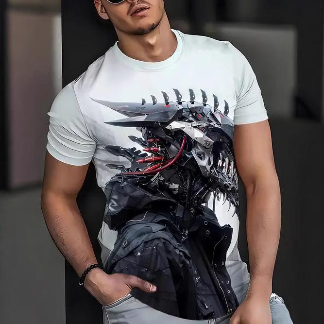 Sommer Herren 3D-Druck Rundhals T-Shirt Mode Vielseitig Atmungsaktiv Trend Lässig